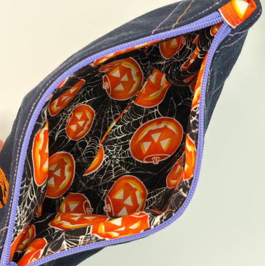 Pumpkin and Bat Embroidered Clutch
