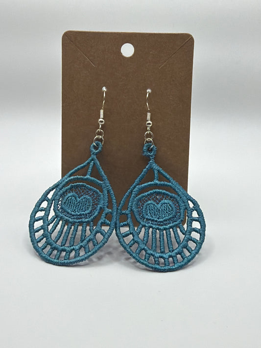 Two Tone Turquoise Heart Deco Lace Earrings