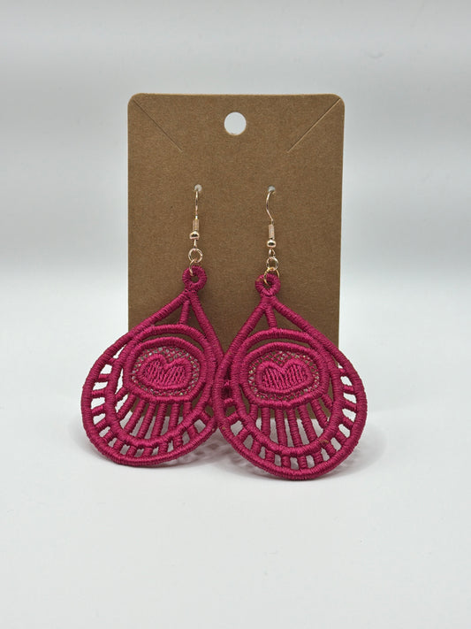 Plum Lace Heart Deco Earrings
