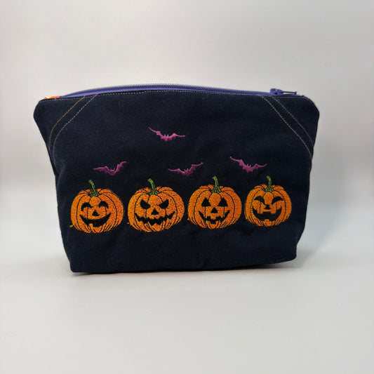 Pumpkin and Bat Embroidered Clutch